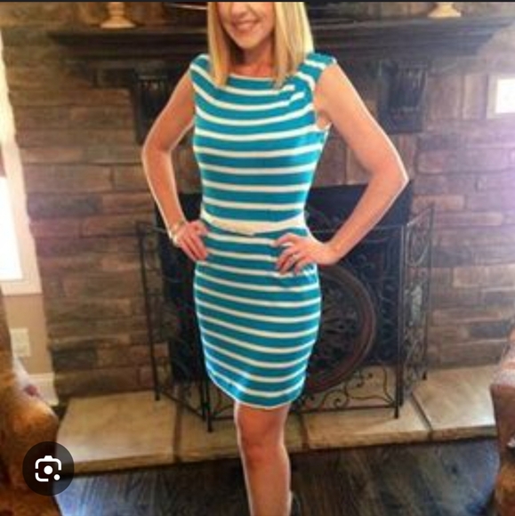 NWT Calvin Klein blue striped T shirt dress 12 - Picture 1 of 9